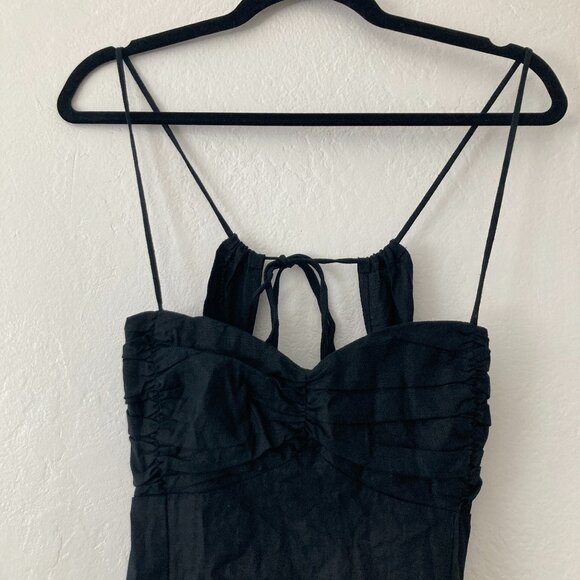 ZARA Linen Blend Black Babydoll Midi Dress Wedding Guest Beach Coastal XL NWT - Picture 5 of 14